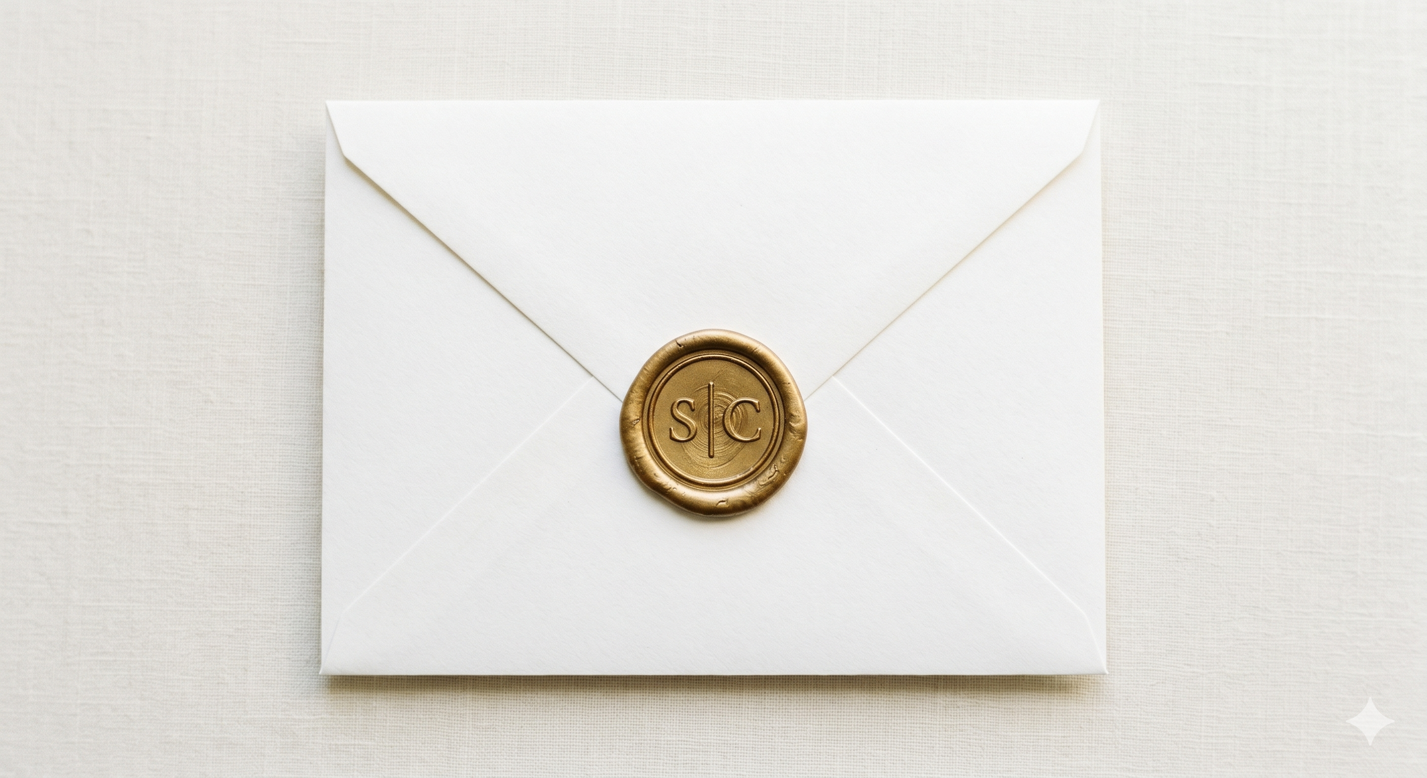 Ivory envelope sealed with a gold S and C wax monogram